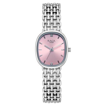 Titan Raga Spotlight Quartz Analog Pink Dial Silver Metal Strap Watch For Women