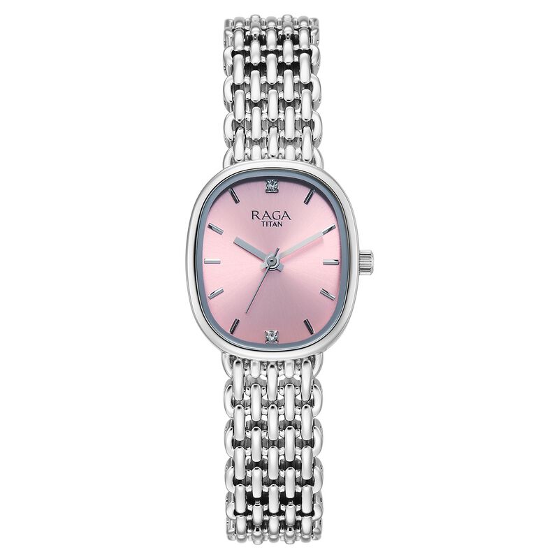 Titan Raga Spotlight Quartz Analog Pink Dial Silver Metal Strap Watch For Women