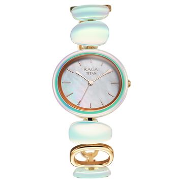 Titan Raga Ceramics Quartz Analog Mother Of Pearl Dial Metal & Ceramic Strap Watch For Women