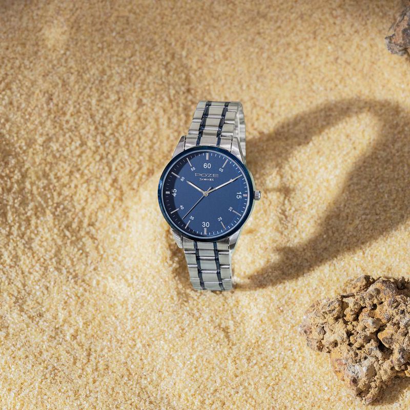 Sonata Poze Quartz Analog Blue Dial Stainless Steel Strap Watch For Men