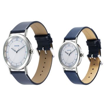Sonata Pairs Quartz Analog White Dial Black Leater Strap Watch for Couple