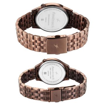 Fastrack Mixmatched Quartz Analog Brown Dial With Brown Metal Strap Watch For Couple