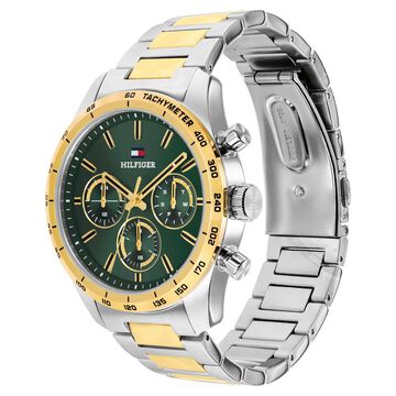 Tommy Hilfiger Quartz Multifunction Green Dial Two Toned Stainless Steel Strap Watch For Men