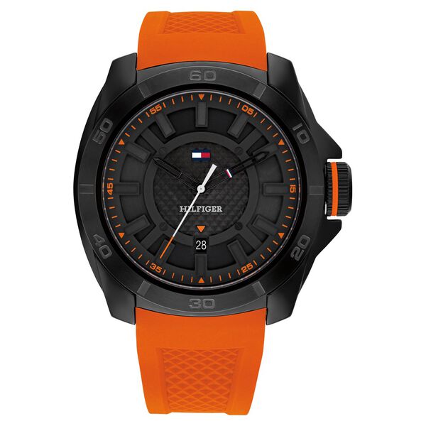 Tommy Hilfiger Quartz Analog Black Dial Orange Stainless Steel & Silicone Strap Watch for Men - image number 0