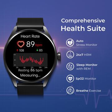 Titan Crest with 3.63 cm AMOLED Display with AOD, Functional Crown, BT Calling, Premium Smartwatch with Black Strap