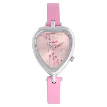 Sonata Quartz Analog Pink Dial Leather Strap Watch for Women