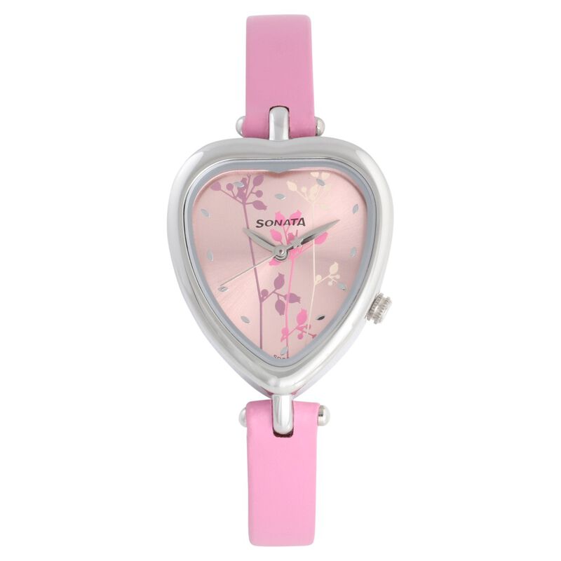 Sonata Quartz Analog Pink Dial Leather Strap Watch for Women