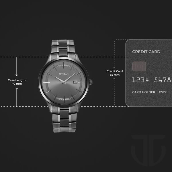 Titan Classique Slimline Anthracite Dial Analog with Date Stainless Steel Strap watch for Men - image number 2