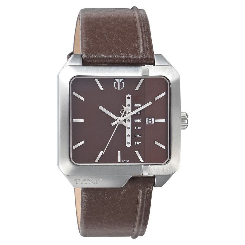 Titan Analog Brown Dial Day Date Leather Strap watch for Men
