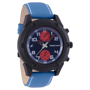 Fastrack Modular Quartz Analog Blue Dial Leather Strap Watch for Guys