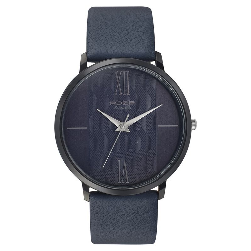 Poze by Sonata Quartz Analog Blue Dial Leather Strap Watch for Men