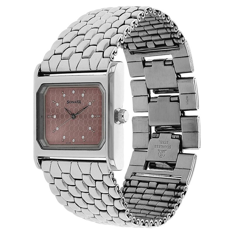 Sonata Glamors Pink Dial Women Watch With Stainless Steel Strap - image number 1