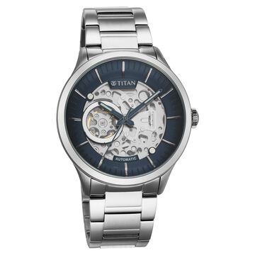 Titan Metal Mechanicals Blue Dial Silver Stainless Steel Strap Watch for Men
