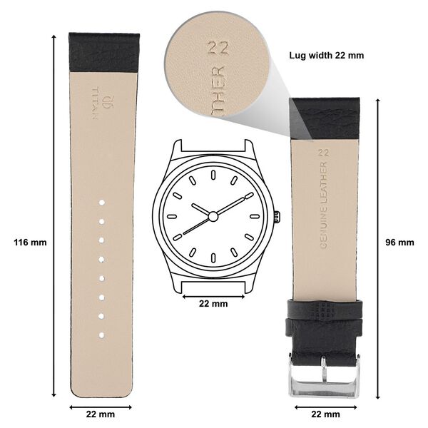 22 mm Black Genuine Leather Straps for Men - image number 1