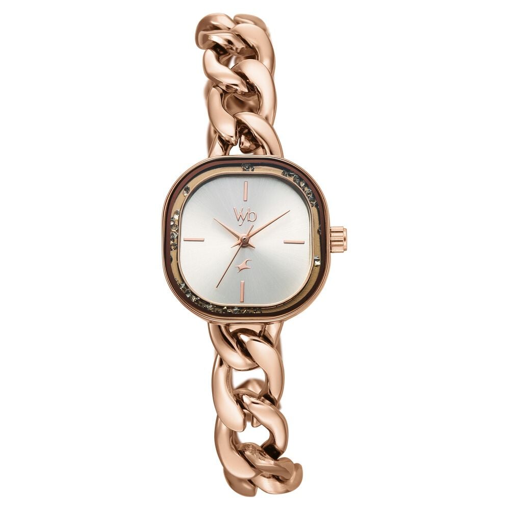 Vyb Starlet By Fastrack Quartz Analog Silver Dial Rose Gold Metal Strap Watch For Girls-picture-18