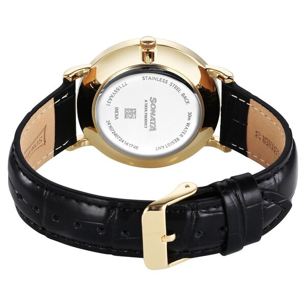 Sonata Wedding Quartz Analog Black Dial Leather Strap Watch For Men - image number 3