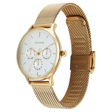 Sonata Festive Quartz Multifunction Silver Dial Metal Strap Watch For Women