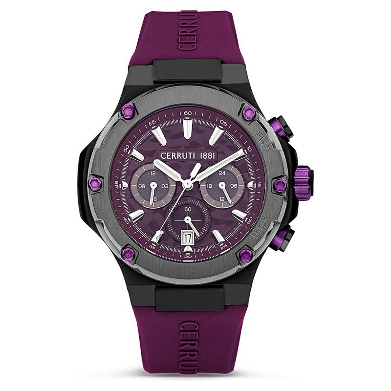 Cerruti 1881 Purple Dial Silicone Strap Watch for Men