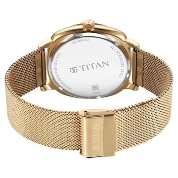 Titan Classique Suave Quartz Yellow Dial Golden Stainless Steel Mesh Strap Watch for Men