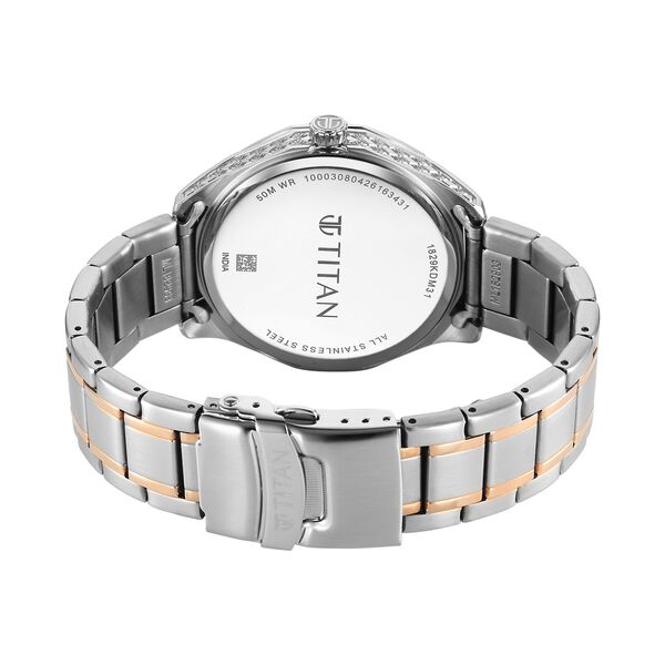Titan Regalia Opulent Offset Second Hand White Dial Rose Gold Bimetal Strap Watch For Men - image number 6