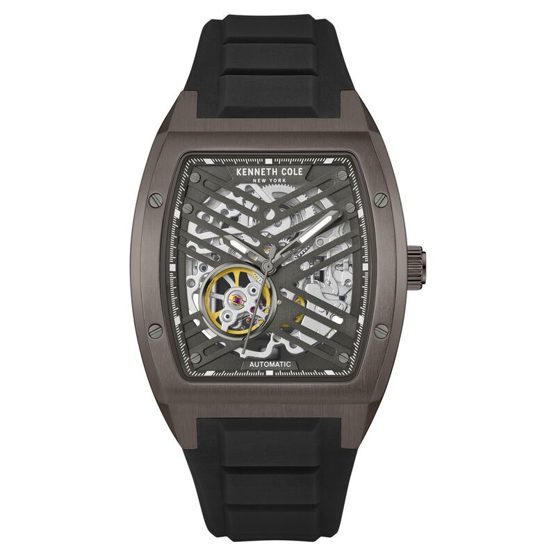 Kenneth Cole Automatic Grey Dial With Black Silicone Strap Watch For Men