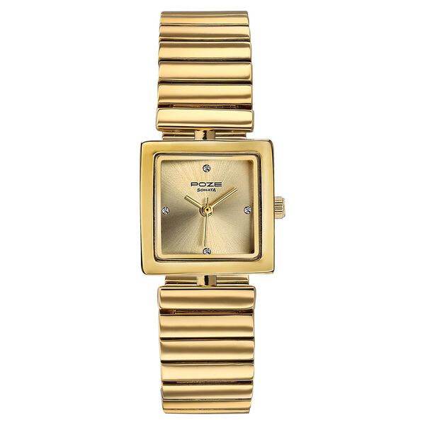 Sonata Poze Quartz Analog Silver Dial Golden Metal Strap Watch For Women - image number 1
