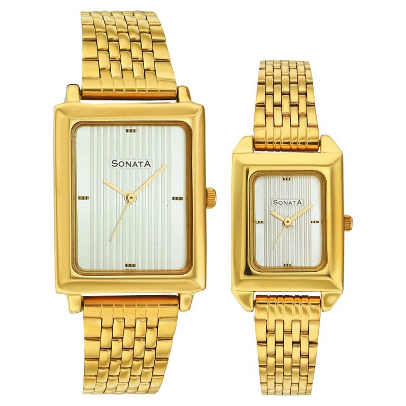 Sonata Quartz Analog Silver Dial Strap Watch for Couple