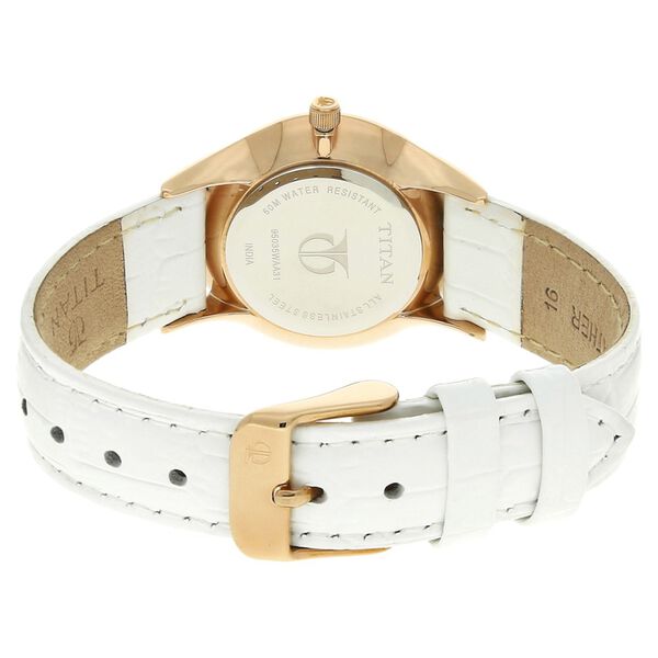Titan Quartz Analog White Dial Leather Strap Watch for Women - image number 3