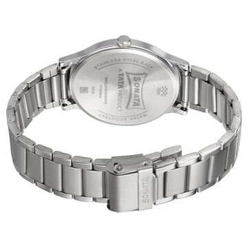 Sonata Smart Plaid Quartz Analog Black Dial Stainless Steel Strap Watch for Men