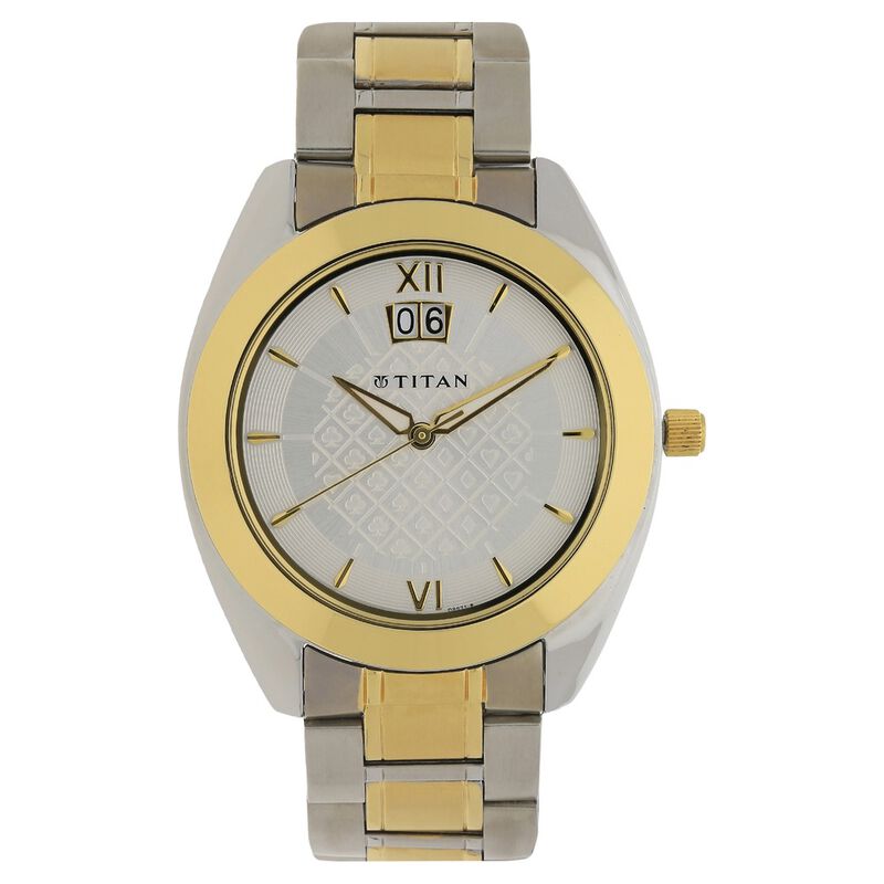 Titan Quartz Analog with Date Silver Dial Stainless Steel Strap Watch for Men