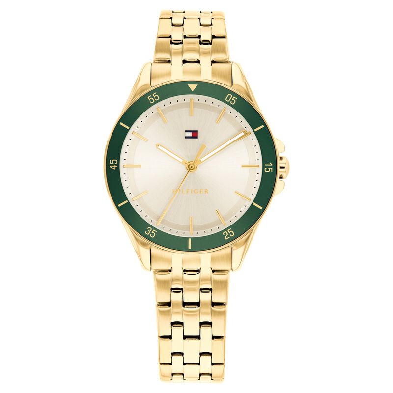 Tommy Hilfiger Quartz Analog Champagne Dial Golden Stainless Steel Strap Watch For Women