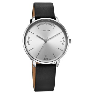 Sonata Regional Edition Tamil Quartz Analog Silver Dial Leather Strap Watch For Women
