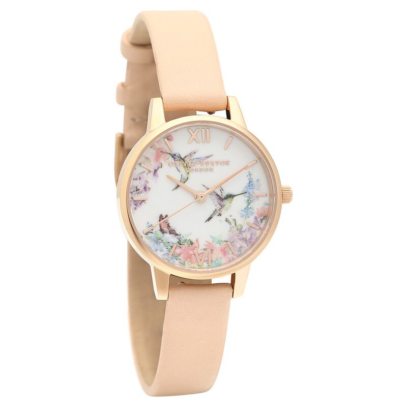 Olivia Burton Quartz Analog White Dial Leather Strap Watch for Women
