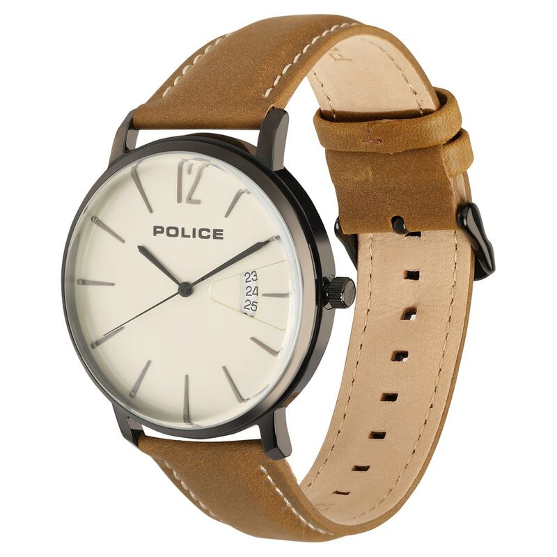 Police Quartz Analog with Date Beige Dial Leather Strap Watch for Men - image number 2