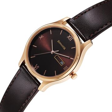 Sonata Quartz Analog with Day and Date Brown Dial Watch for Men