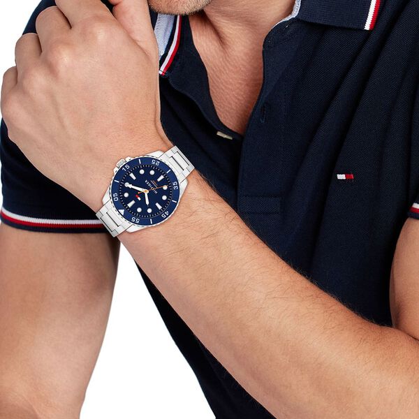 Tommy Hilfiger Quartz Analog Blue Dial Silver Stainless Steel Strap Watch For Men - image number 3
