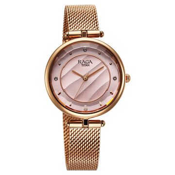 Titan Raga Showstopper Quartz Analog Pink Dial Metal Strap Watch For Women