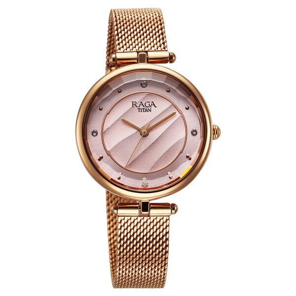 Titan Raga Showstopper Quartz Analog Pink Dial Metal Strap Watch For Women - image number 1