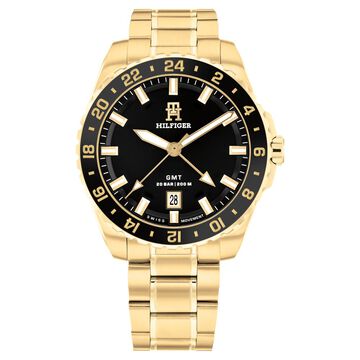 Tommy Hilfiger Analog with Date Black Dial Golden Color Stainless Steel Strap Watch For Men