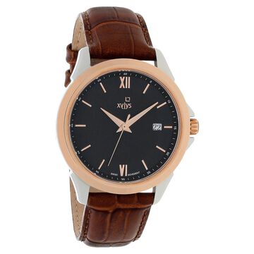 Xylys Swiss Analog Leather Strap Black Dial Watch for Men