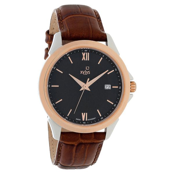 Xylys Swiss Analog Leather Strap Black Dial Watch for Men - image number 1