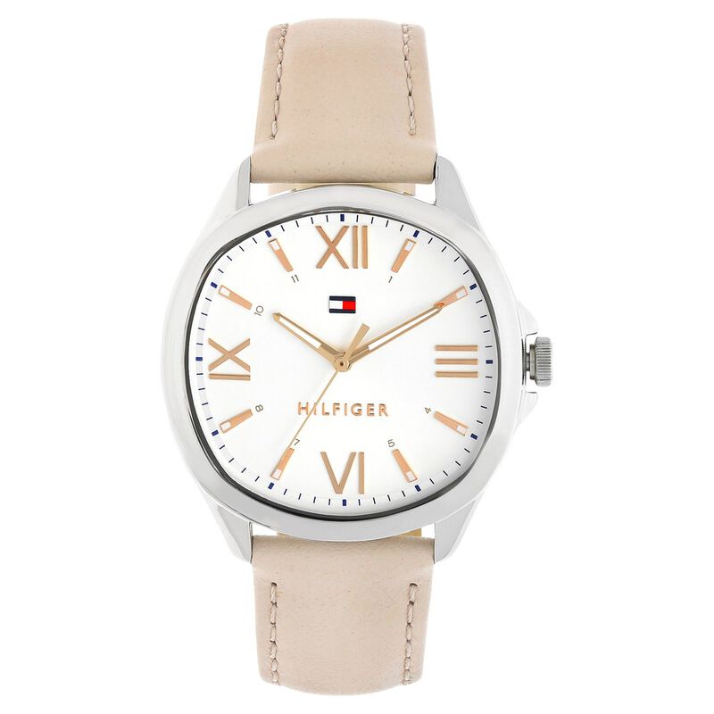 Tommy Hilfiger Quartz Analog White Dial Leather Strap Watch for Women - image number 0