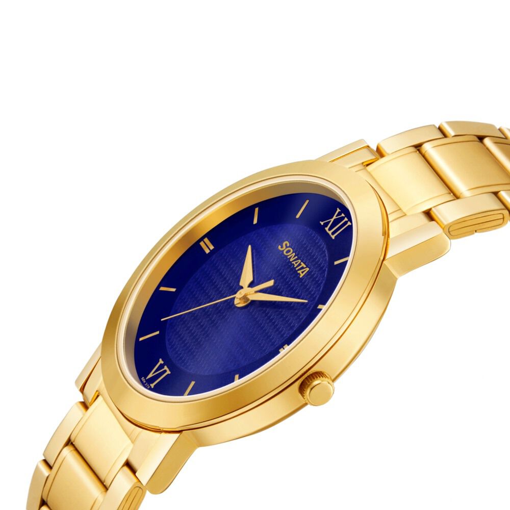 Buy Online Sonata Quartz Analog Blue Dial Stainless Steel Strap