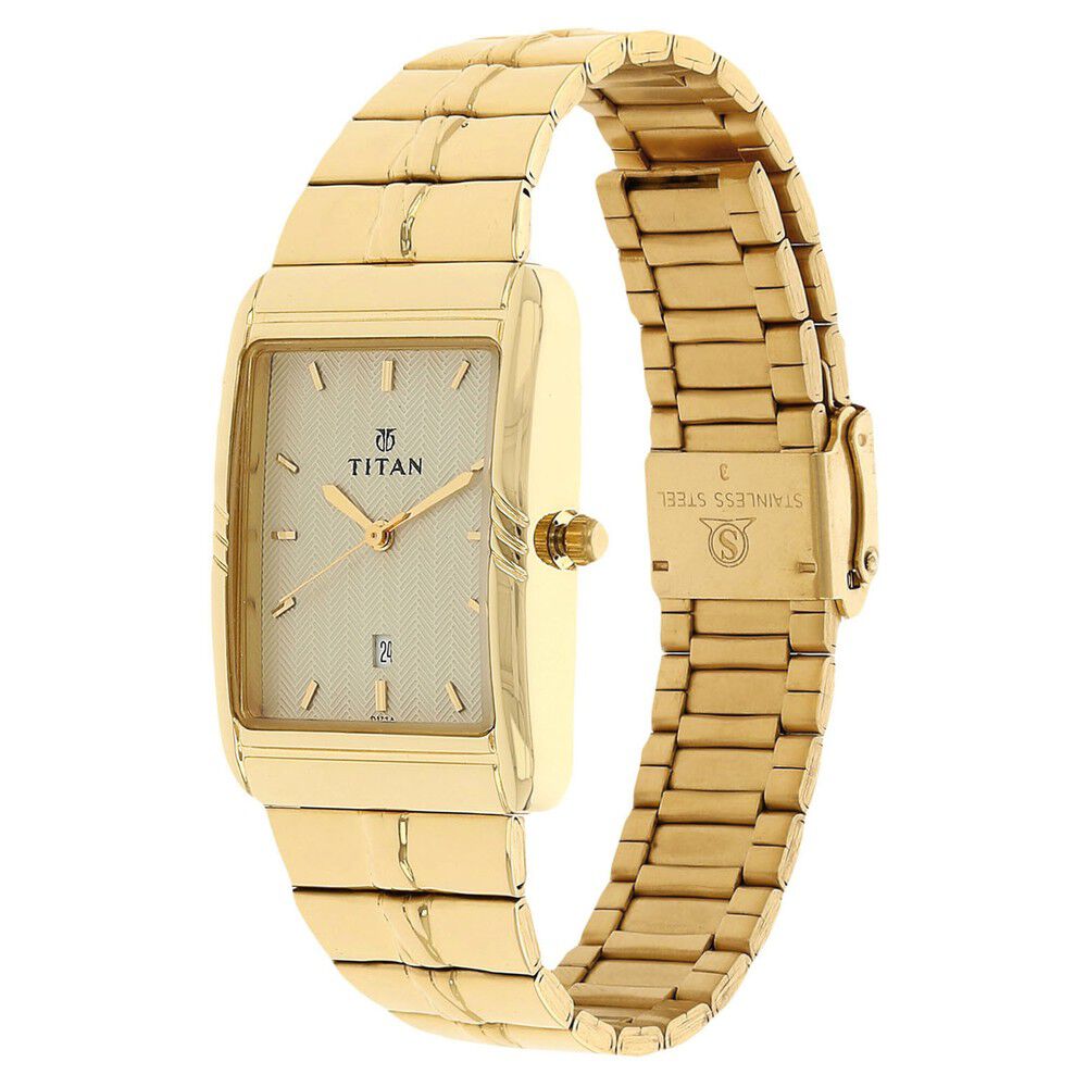 Titan Quartz Analog with Date Champagne Dial Stainless Steel Strap Watch for Men