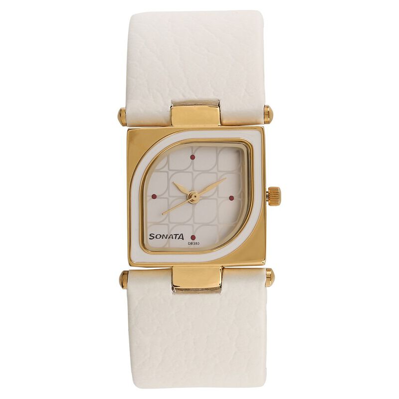 Sonata Quartz Analog Silver Dial Leather Strap Watch for Women