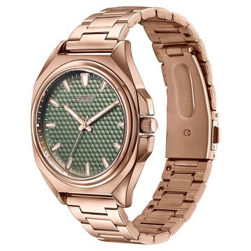 Poze By Sonata Quartz Analog Green Dial Rose Gold Metal Strap Watch For Men