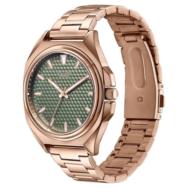 Poze By Sonata Quartz Analog Green Dial Rose Gold Metal Strap Watch For Men - image number 4