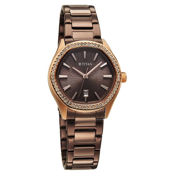 Titan Glamour Quartz Analog with Date Brown Dial Brown Stainless Steel Strap Watch For Women - image number 1