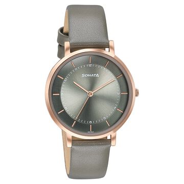 Sonata Modern Edit Quartz Analog Green Dial Leather Strap Watch For Women