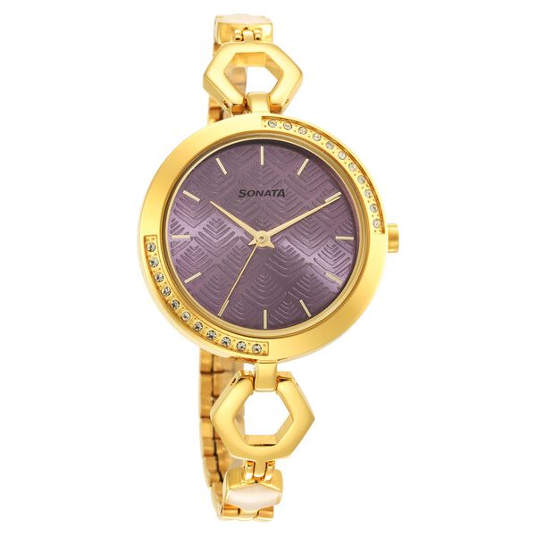 Sonata Utsav Purple Dial Yellow Bi Metal Strap Watch for Women - image number 0